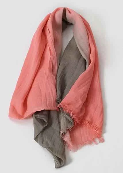 women new khaki pink double color Gradient scarf vintage warm scarves - Woolova