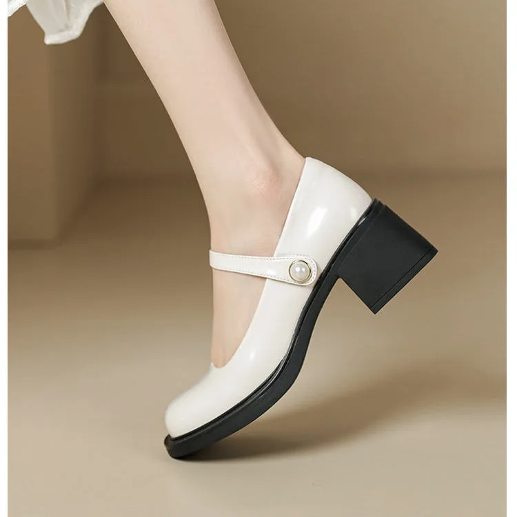 Chic French Style for Women Round-Toe Mary Janes Heels-Woolova