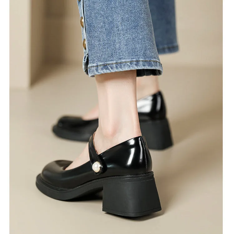 Chic French Style for Women Round-Toe Mary Janes Heels-Woolova