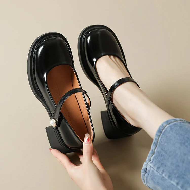 Chic French Style for Women Round-Toe Mary Janes Heels-Woolova