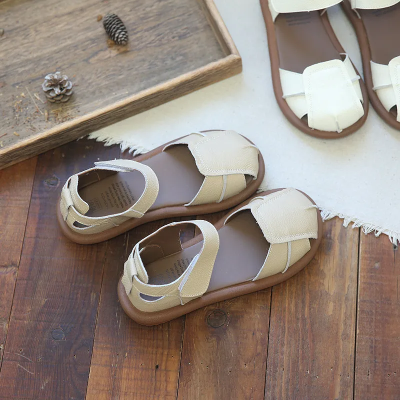 Women Retro Leather Minimalist Casual Flat Sandals-Woolova