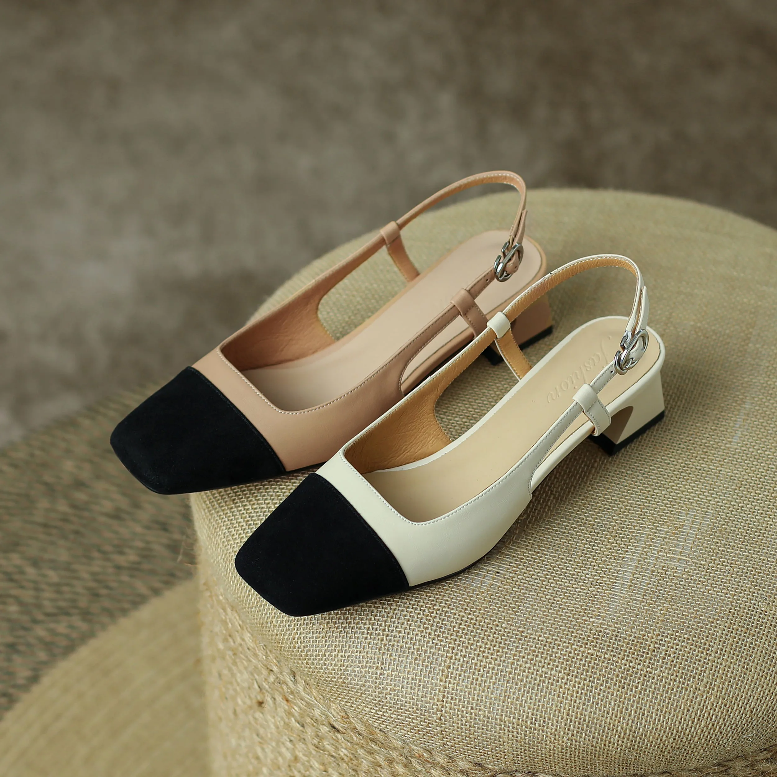 Leather Slingback Heels for Women Strap Closed Toe-Woolova