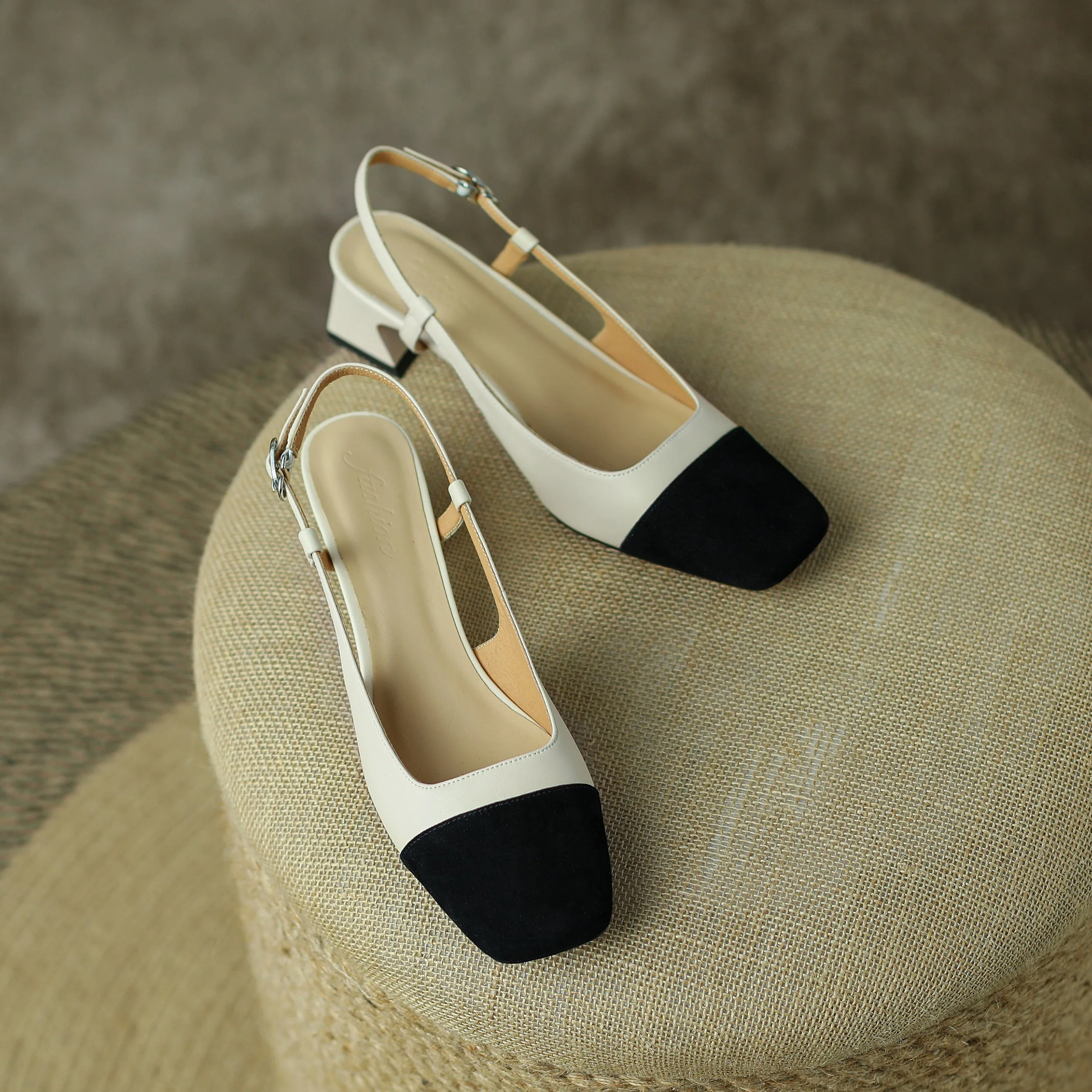 Leather Slingback Heels for Women Strap Closed Toe-Woolova