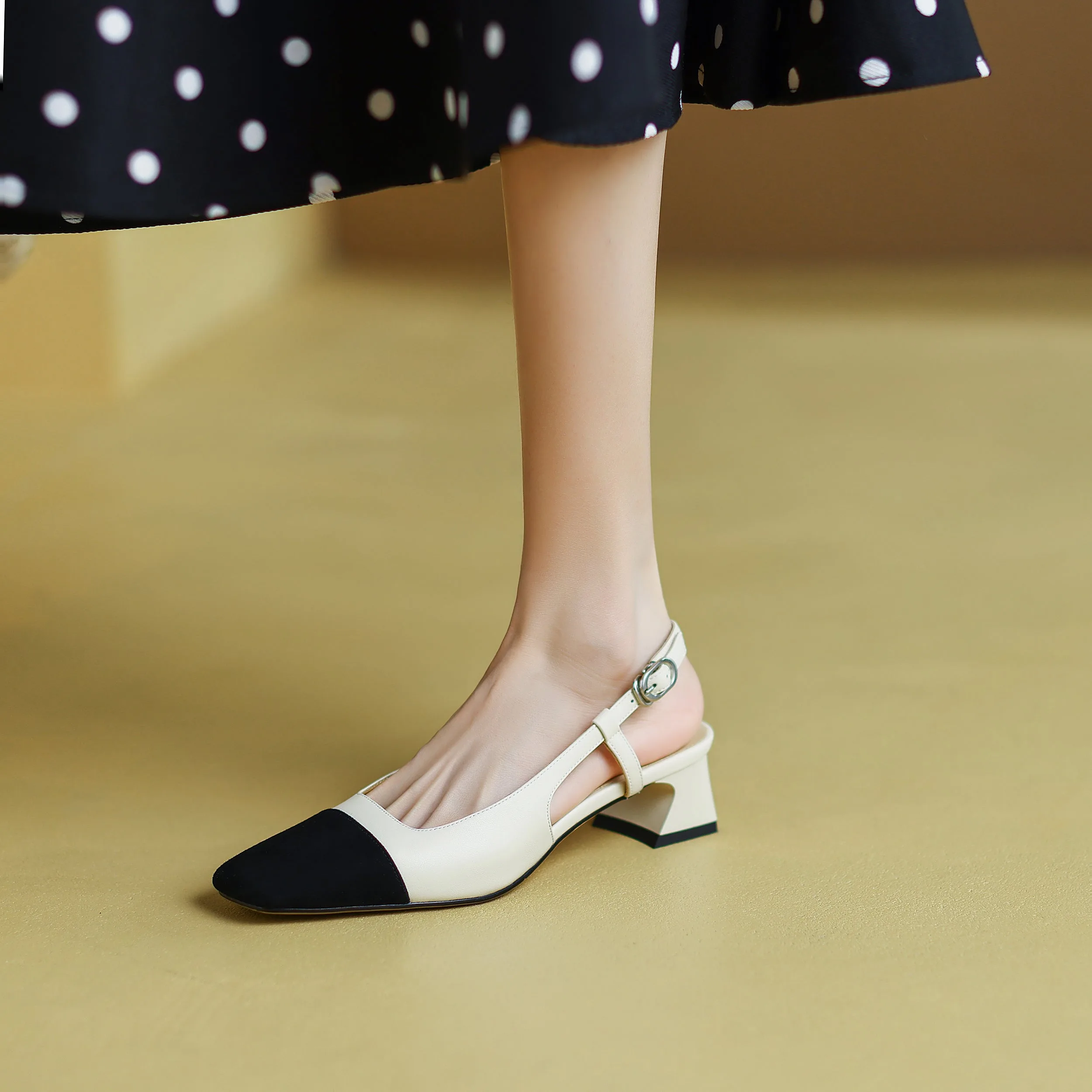 Leather Slingback Heels for Women Strap Closed Toe-Woolova