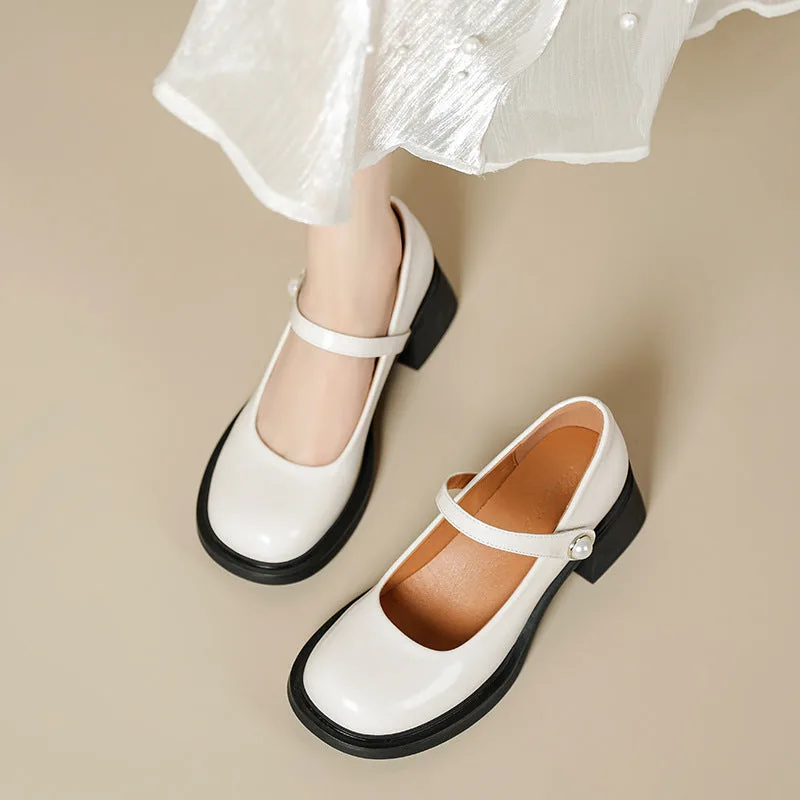 Chic French Style for Women Round-Toe Mary Janes Heels-Woolova