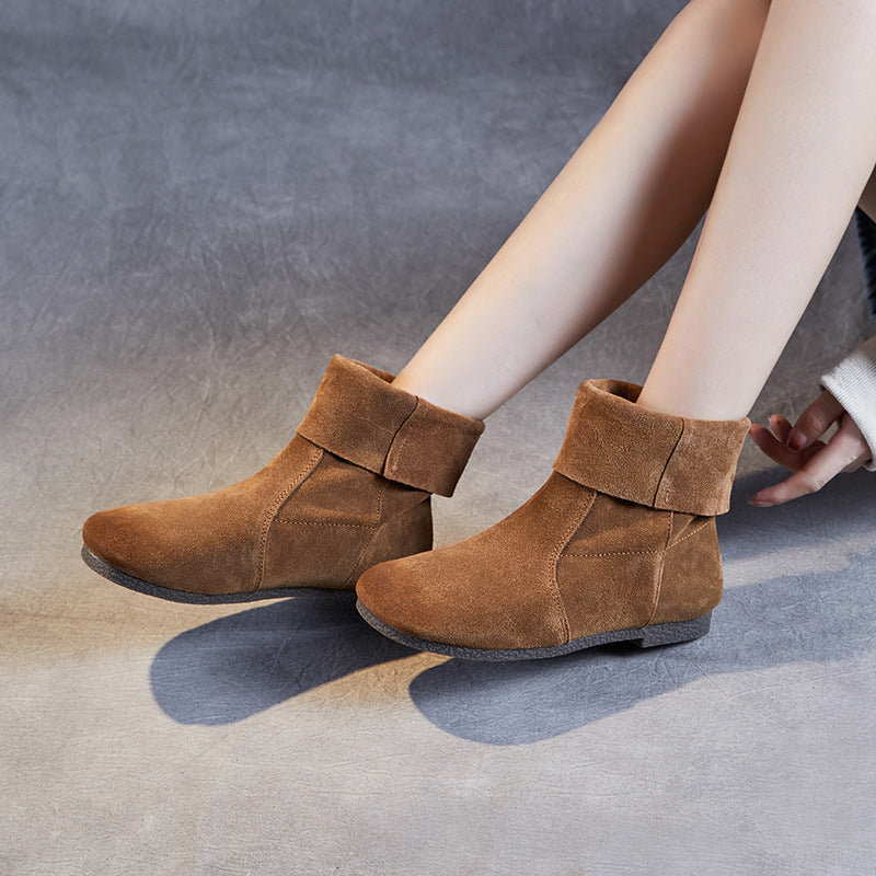 Womens Round Head Comfortable Suede Leather Boots-Woolova