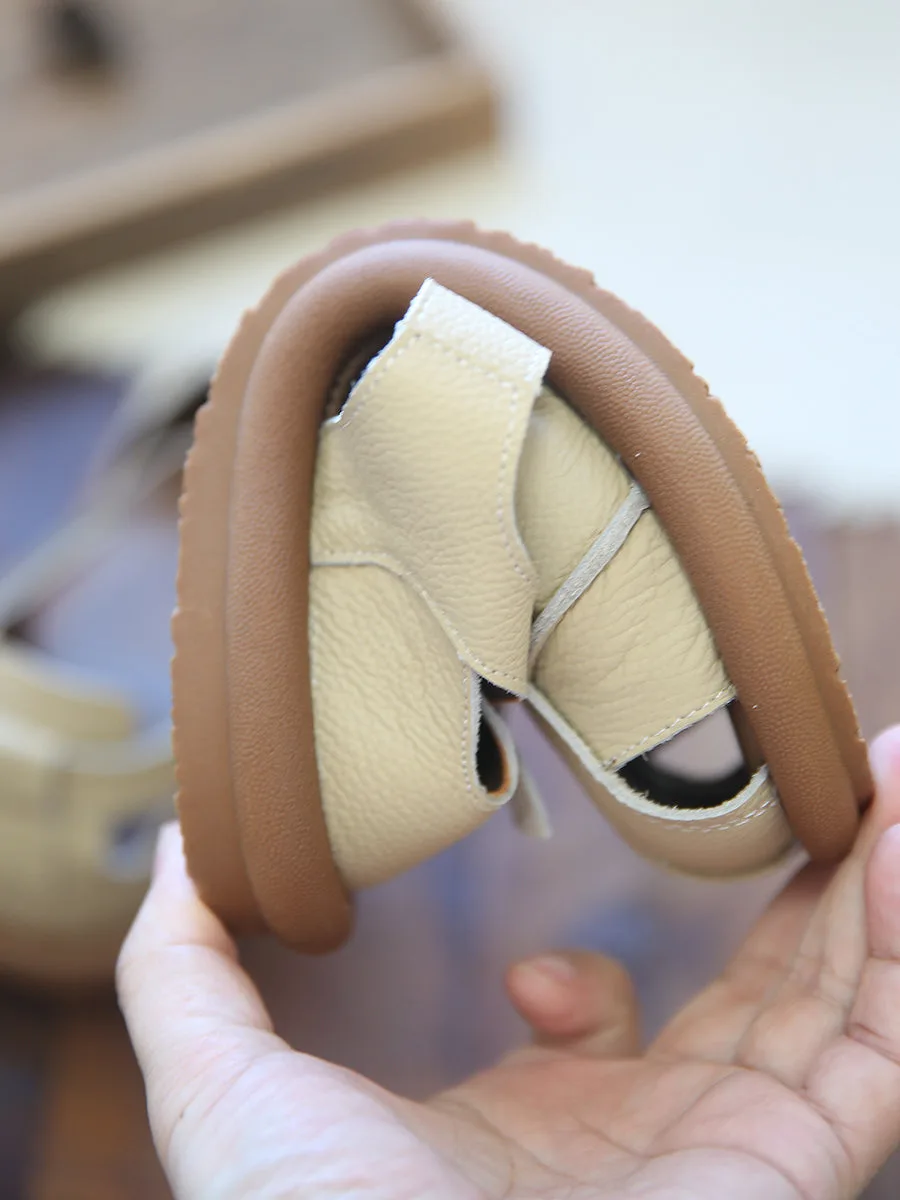 Women Retro Leather Minimalist Casual Flat Sandals-Woolova