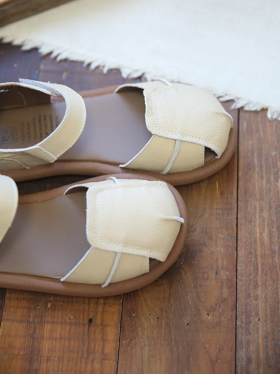 Women Retro Leather Minimalist Casual Flat Sandals-Woolova