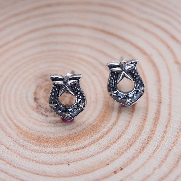 Vintage Pentagram Stud Earrings-Woolova