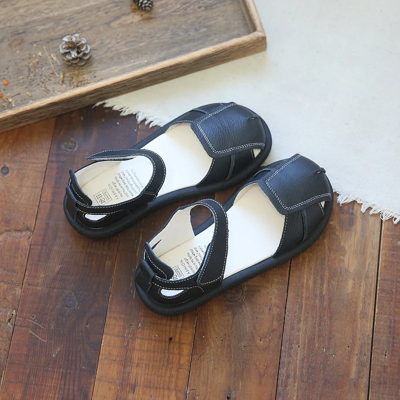 Women Retro Leather Minimalist Casual Flat Sandals-Woolova