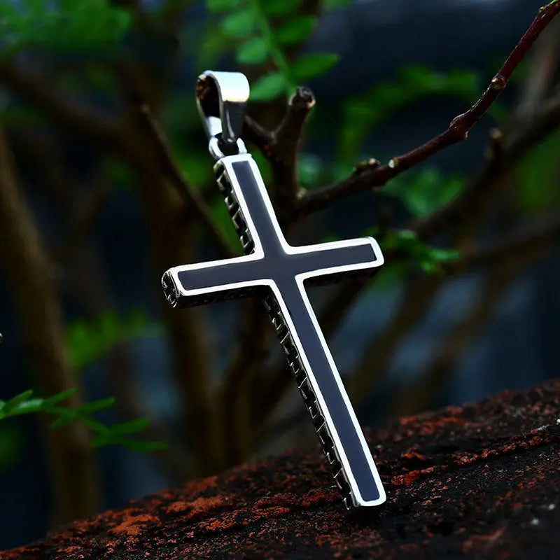 Black Epoxy Cross Stainless Steel Pendant-Woolova