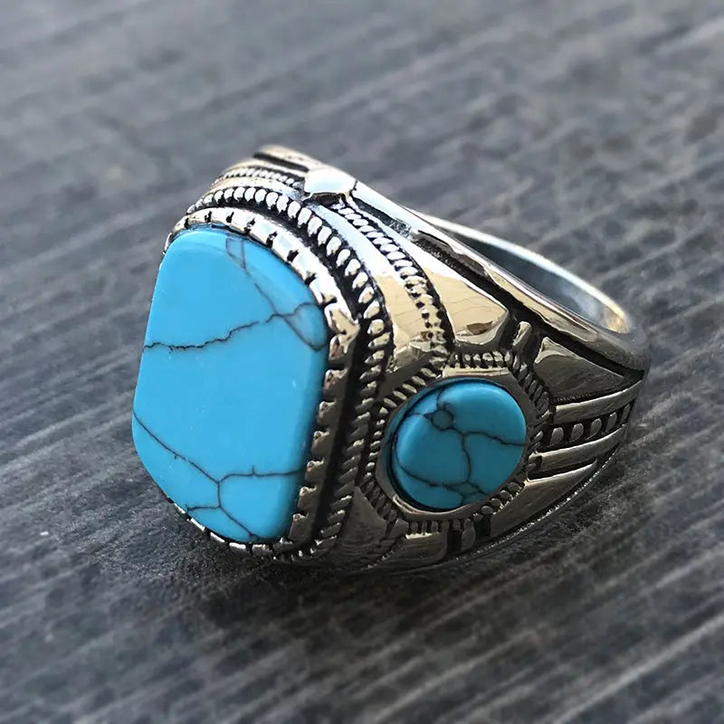 Turquoise Vintage Stainless Steel Ring-Woolova