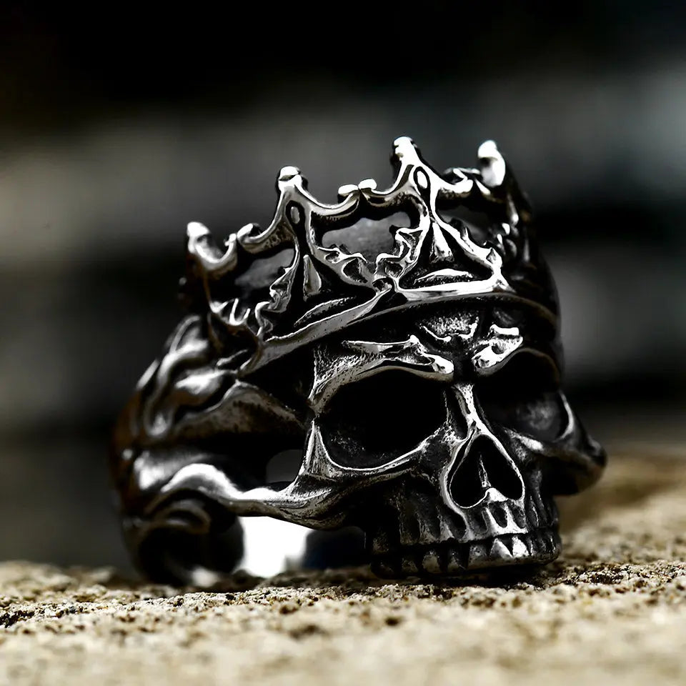 Classical Noble Crown Skull Stainless Steel Ring-Woolova