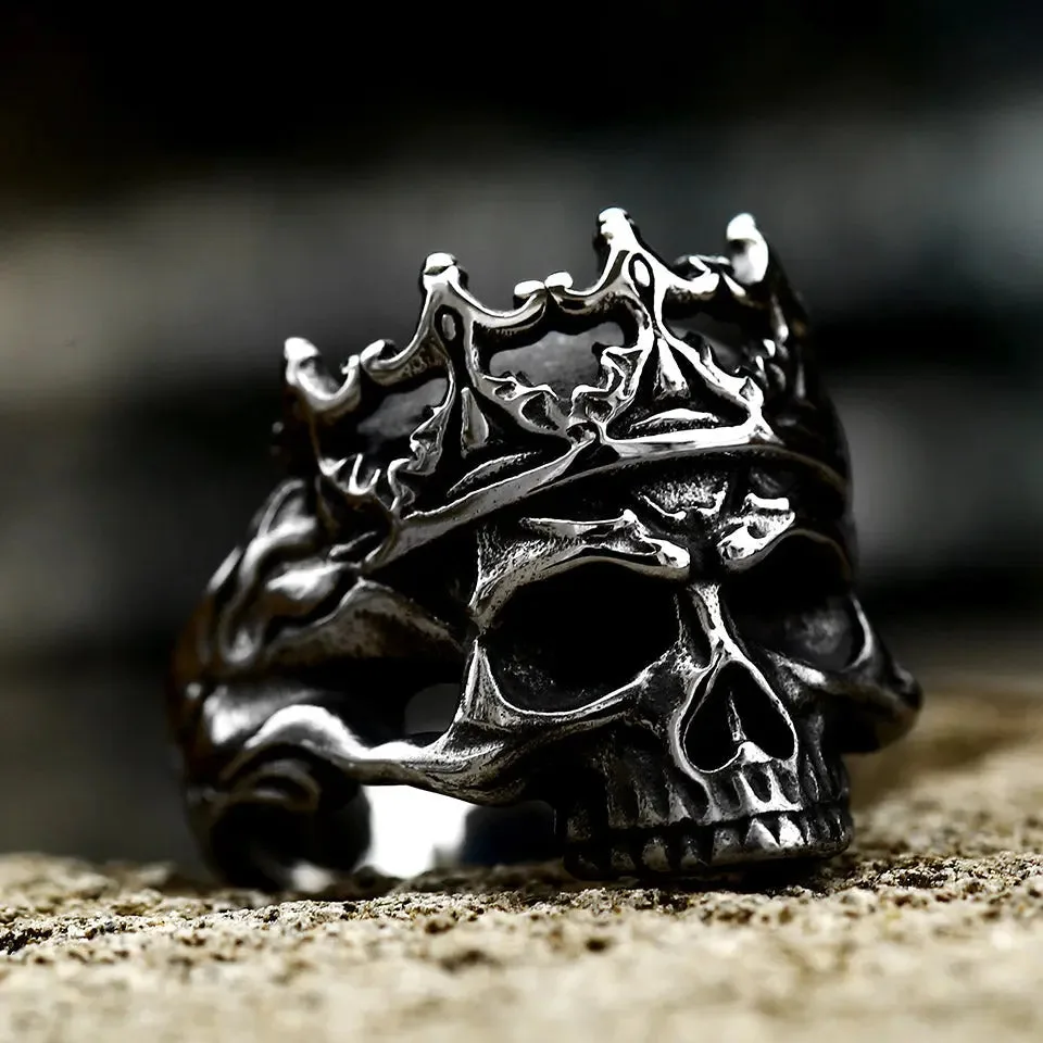 Classical Noble Crown Skull Stainless Steel Ring-Woolova
