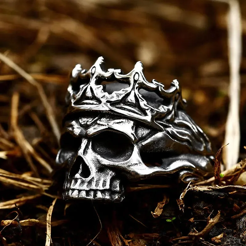Classical Noble Crown Skull Stainless Steel Ring-Woolova