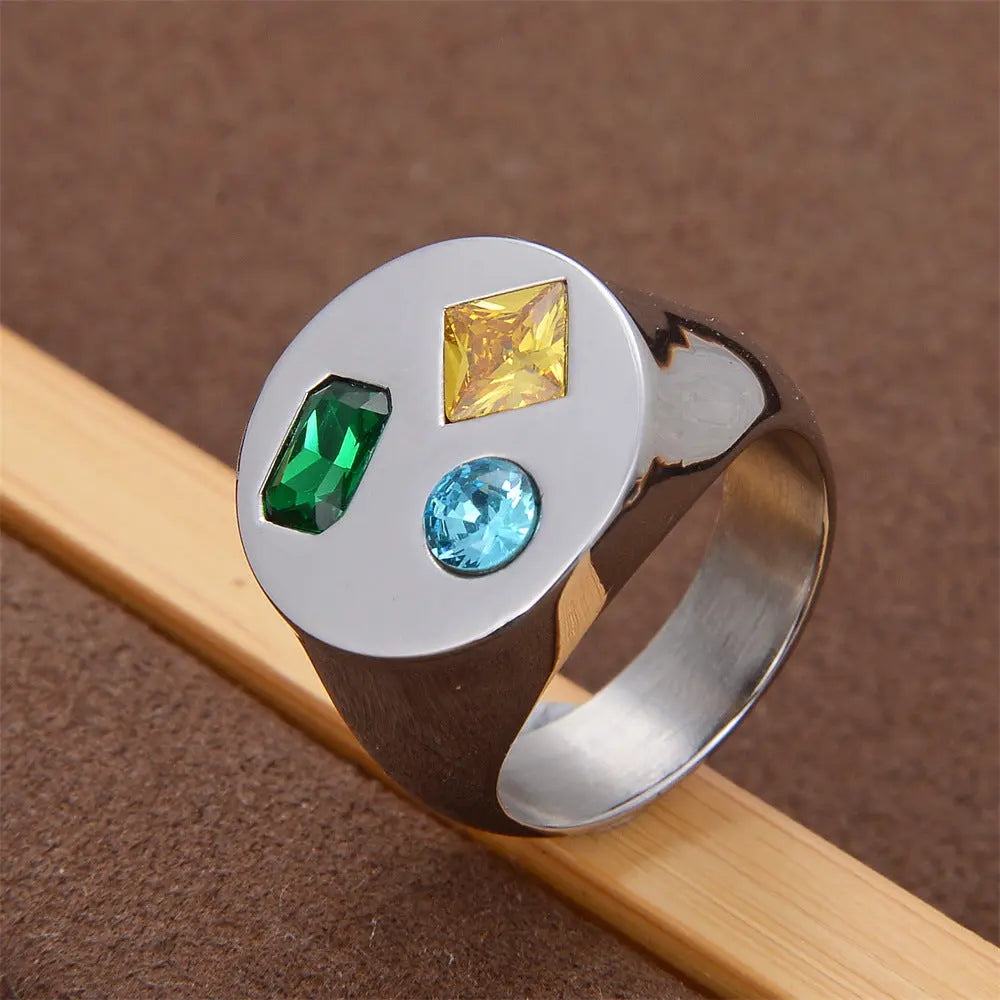 Colorful Gemstone Stainless Steel Ring-Woolova