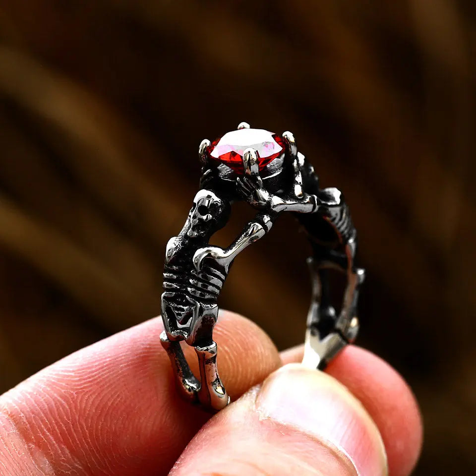 Colorful Zirconia Skull Stainless Steel Ring-Woolova