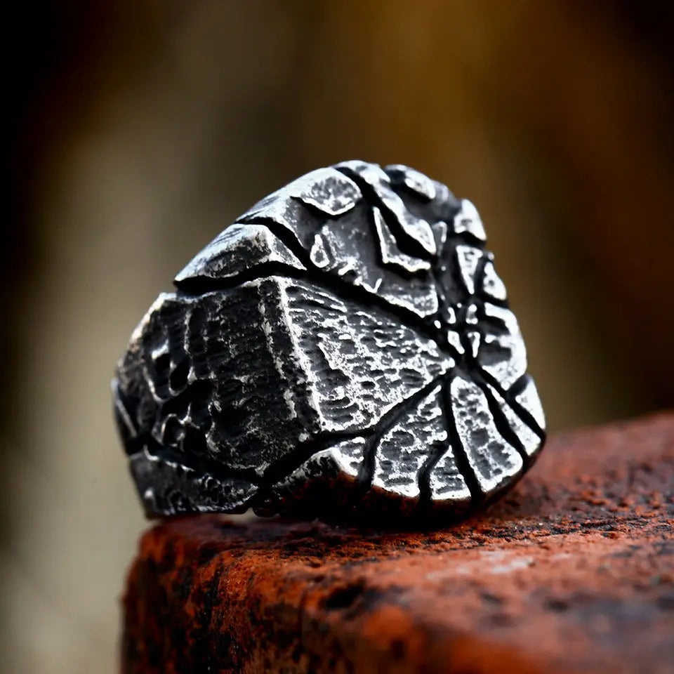 Cracked Stone Texture Stainless Steel Ring-Woolova
