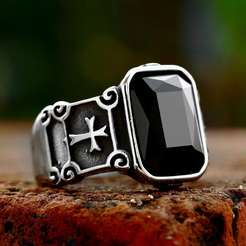 Cross Black Zircon Stainless Steel Rings-Woolova