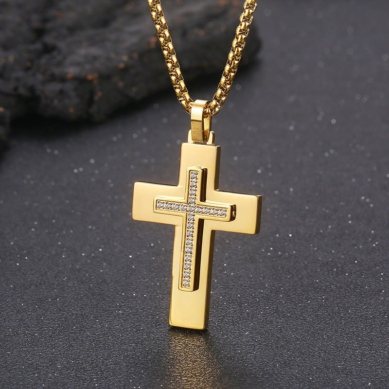 Diamond Cross Stainless Steel Pendant with Chain-Woolova