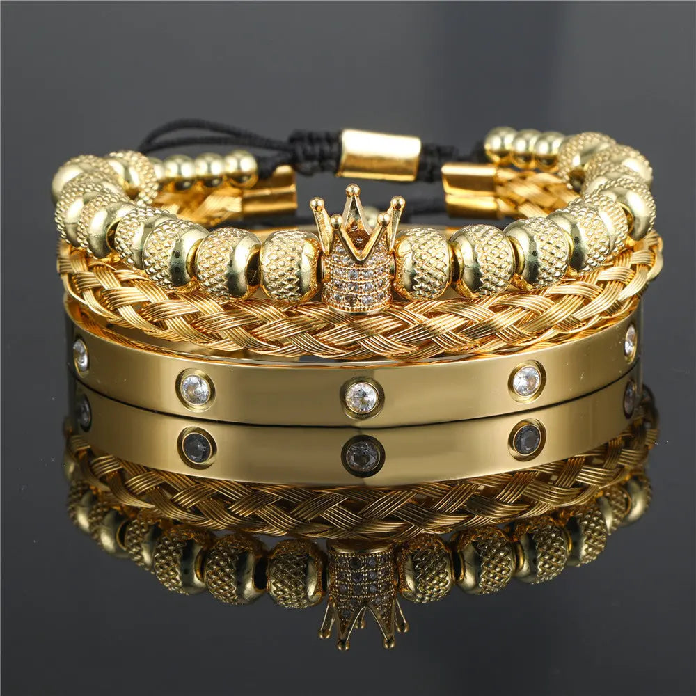 Crown Roman Numeral Royal Charm Bracelet Set-Woolova