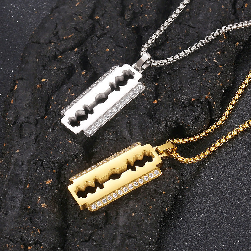 Diamond Hip Hop Stainless Steel Blade Pendant with Chain-Woolova
