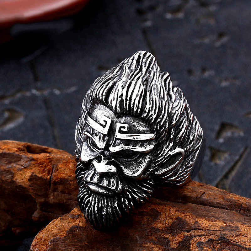 Distressed Stainless Steel Sun Wukong Monkey Head Ring-Woolova