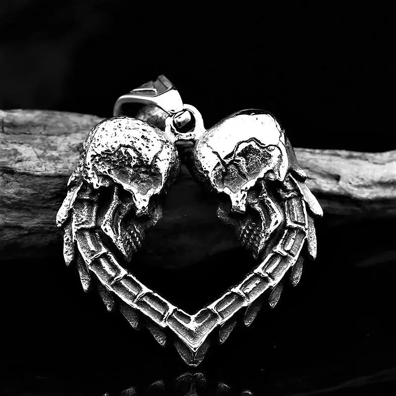 Dual Skulls Heart Shaped Pendant-Woolova