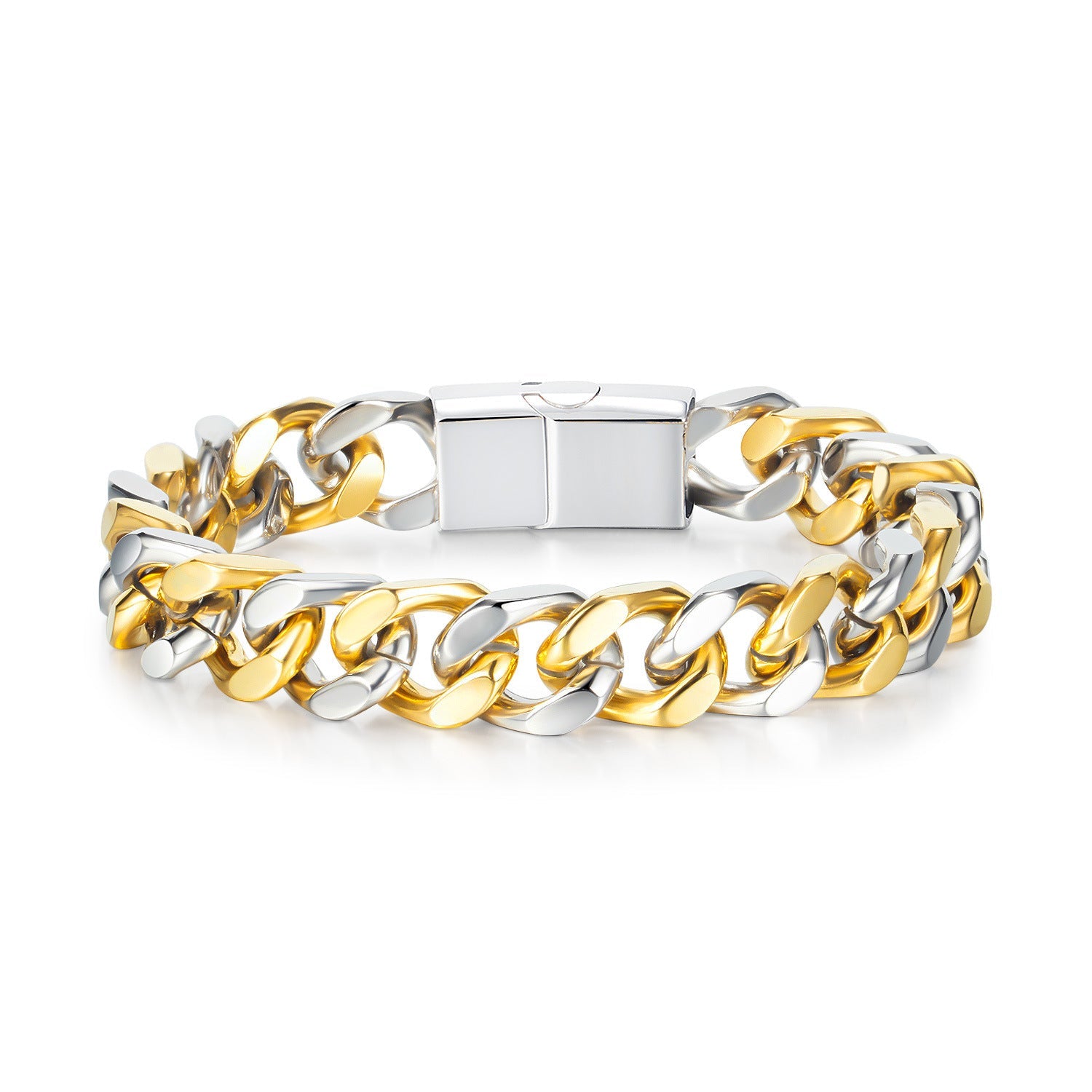 Dual-Tone Thick Snake Bone Chain Bracelet-Woolova