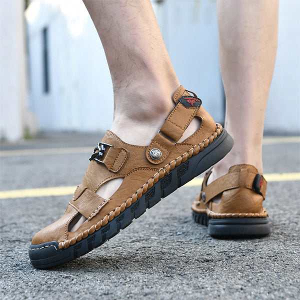 MEN'S VERSATILE LEATHER SLIDE FISHERMAN'S SHOES 56240188YL-Woolova