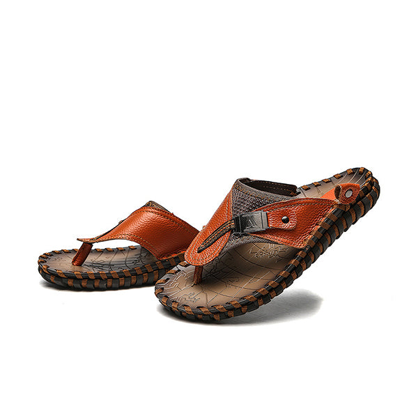 MEN’S STYLISH LEATHER THONG SANDALS 04474731YL-Woolova