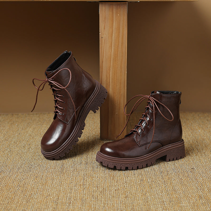 Womens Round Toe Block Heels Zipper Ankle Boots-Woolova
