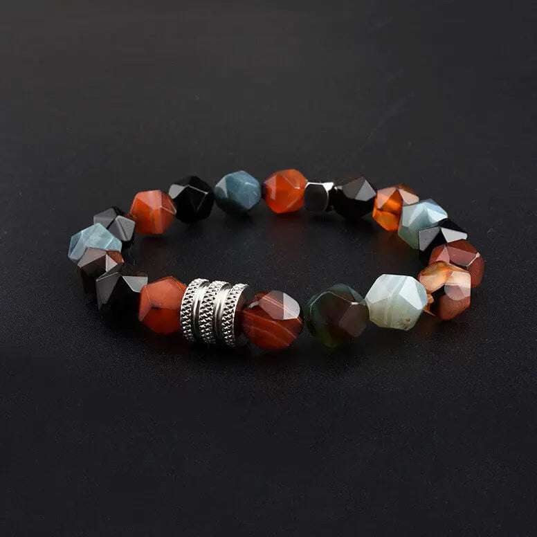 Faceted Mixed Agate Bracelet Men's Fashion Bracelet Jewelry-Woolova