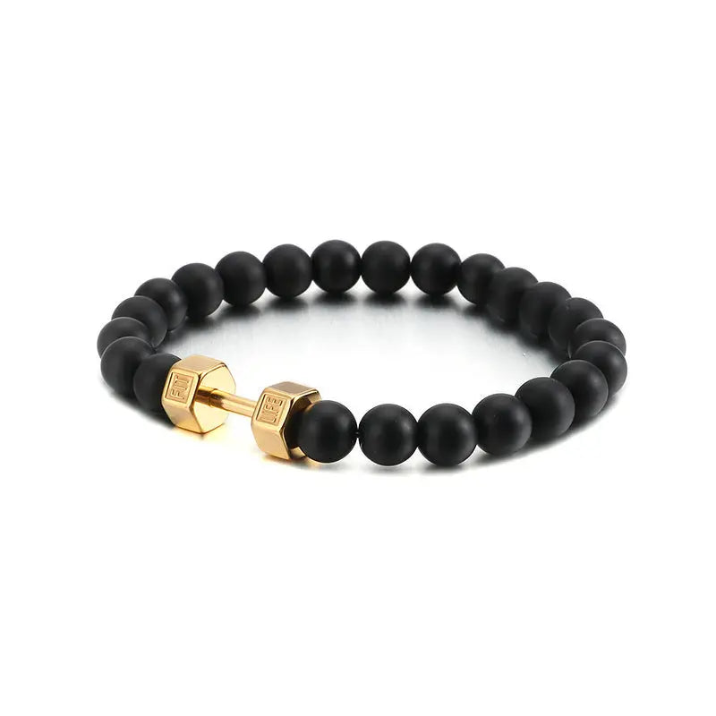 Gemstone Bead Stainless Steel Dumbbel Bracelet-Woolova