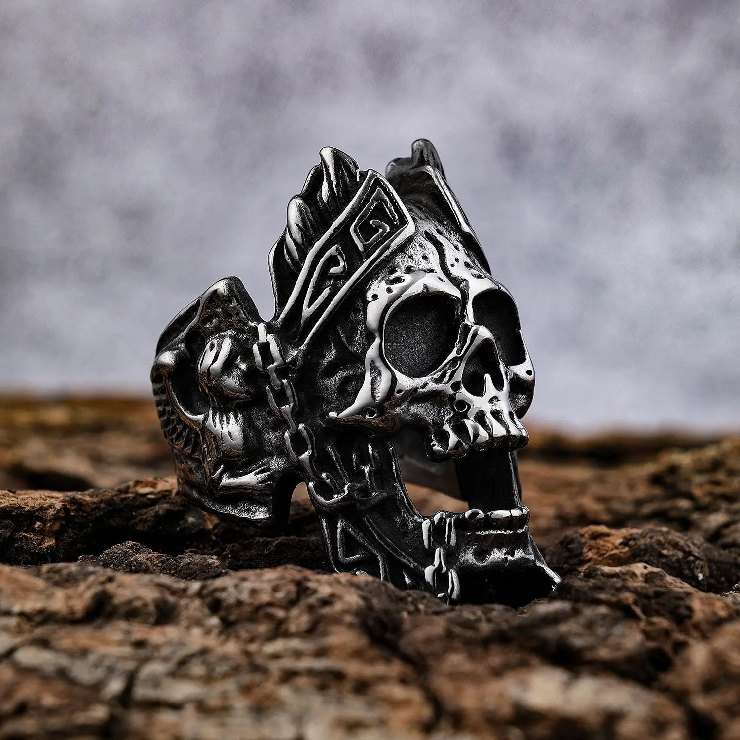 Gods of War Ares Stainless Steel Skull Ring-Woolova