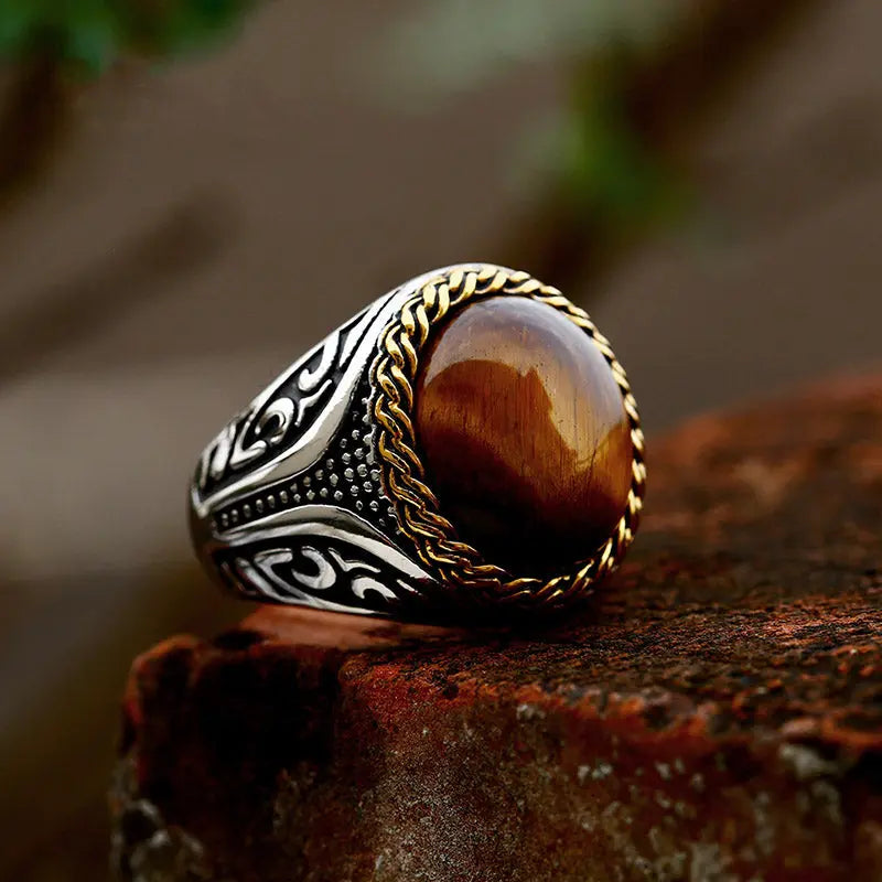 Golden Tiger-eye Stainless Steel Ring-Woolova