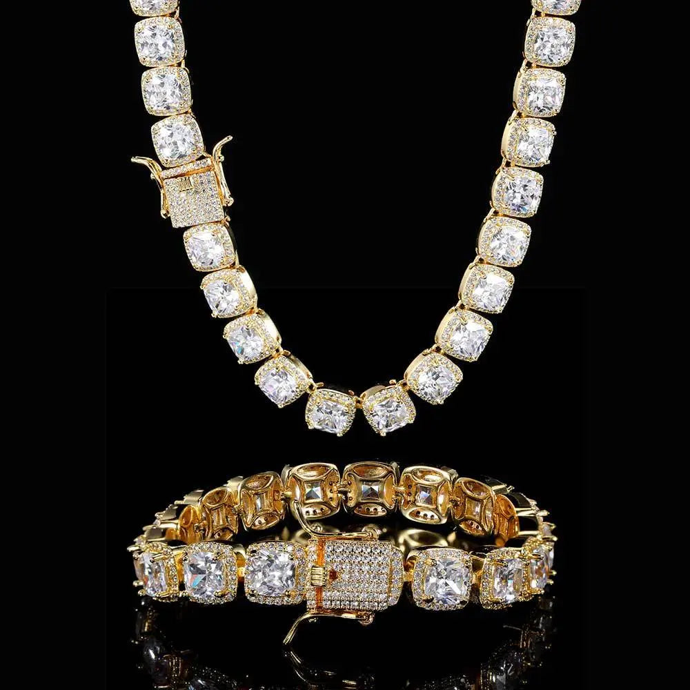 Hip Hop Square Zirconia Inlaid Chain-Gold-Woolova