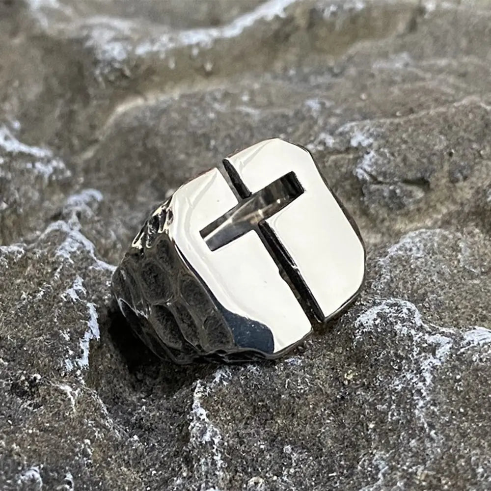 Hollow Cross Stainless Steel Ring-Woolova