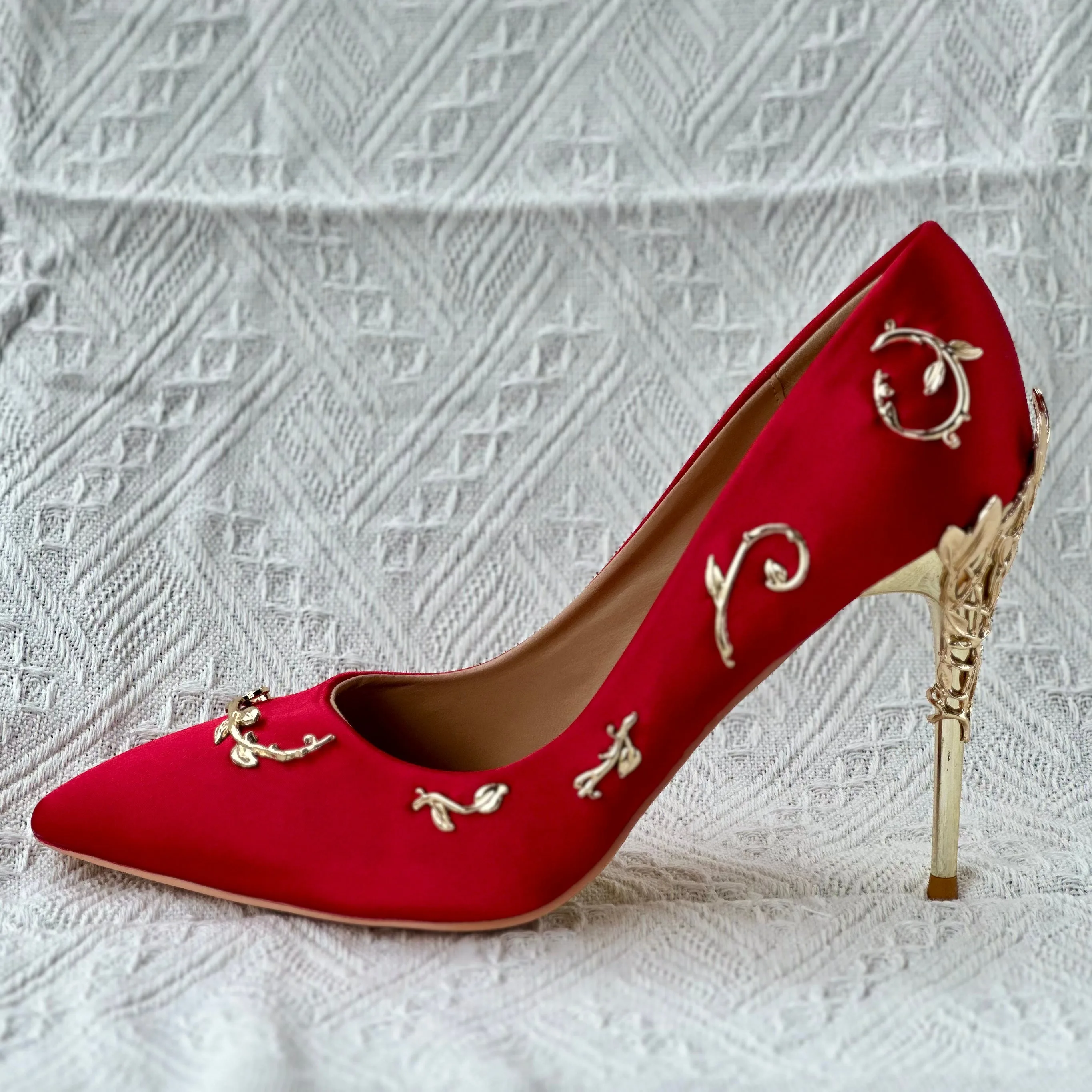 Women Flower Heel Wedding Shoes Elegant Silk High Heels Pumps-Woolova