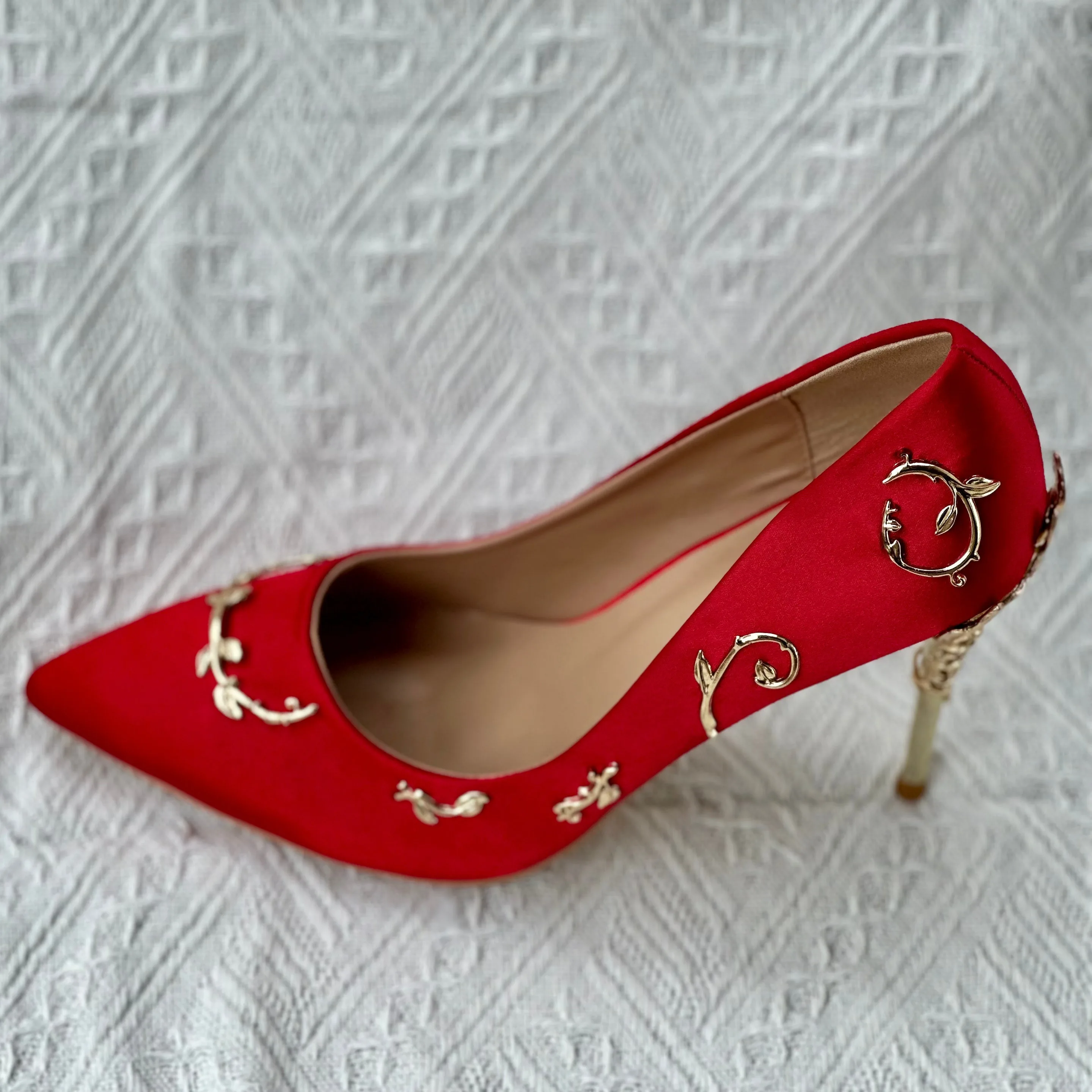 Women Flower Heel Wedding Shoes Elegant Silk High Heels Pumps-Woolova