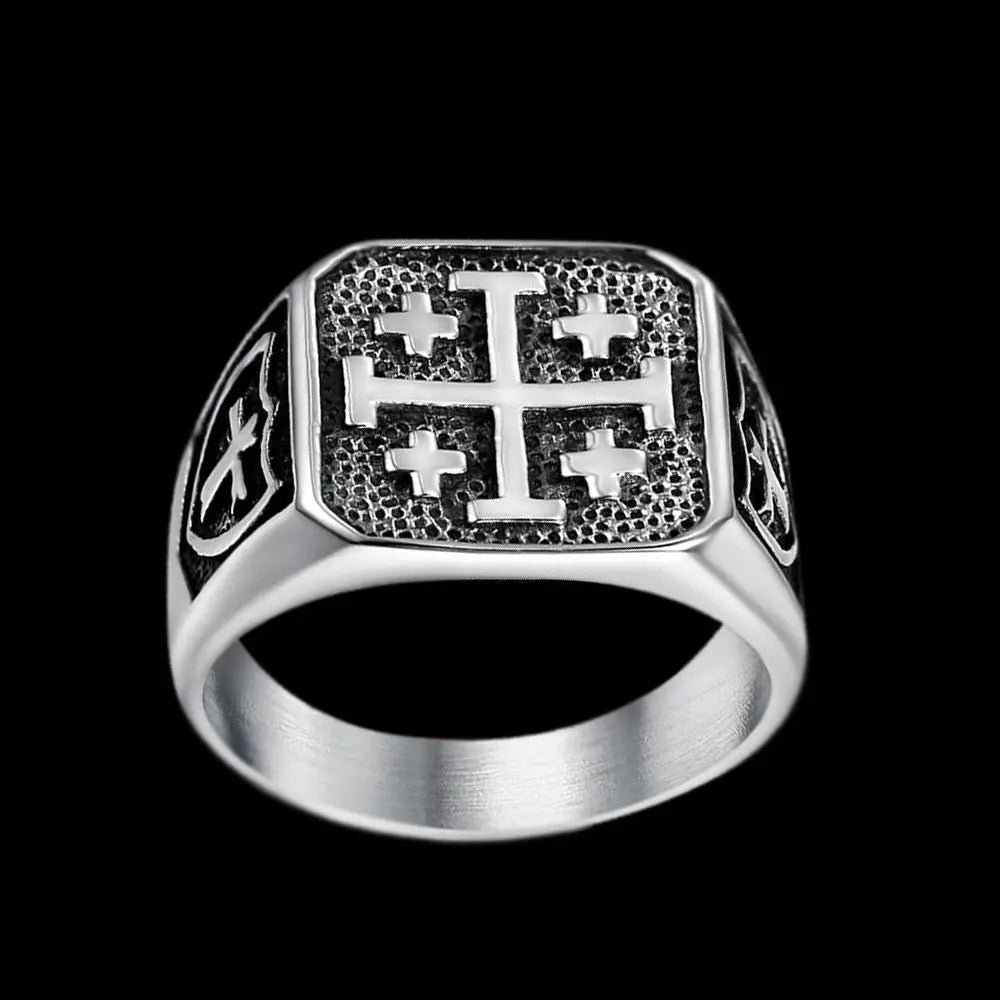 Jerusalem Cross Stainless Steel Ring-Woolova