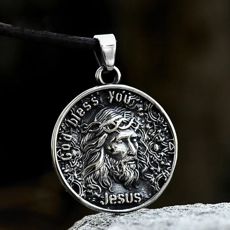 Jesus Round Stainless Steel Pendant-Woolova
