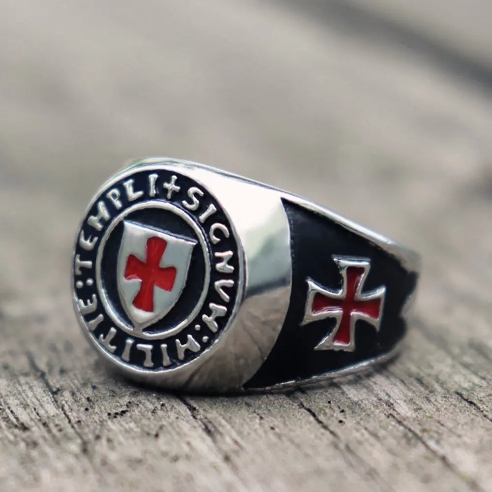Knights Templar Cross Stainless Steel Ring-Woolova