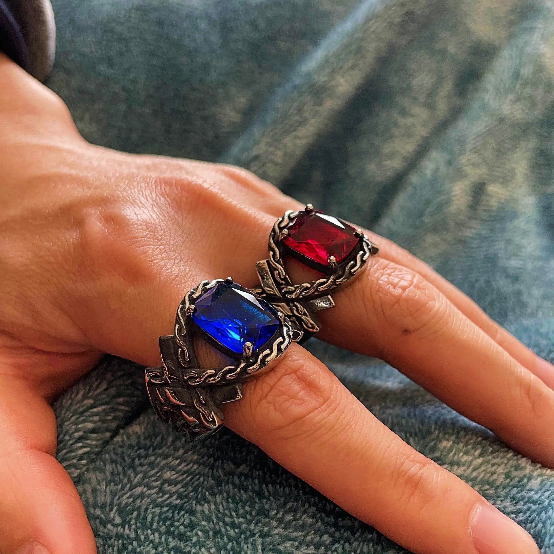 Knotted Stainless Steel Gemstone Ring-Woolova