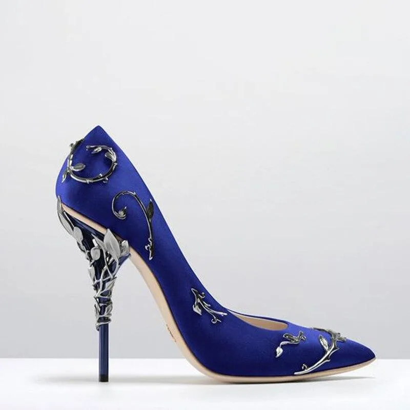 Women Flower Heel Wedding Shoes Elegant Silk High Heels Pumps-Woolova