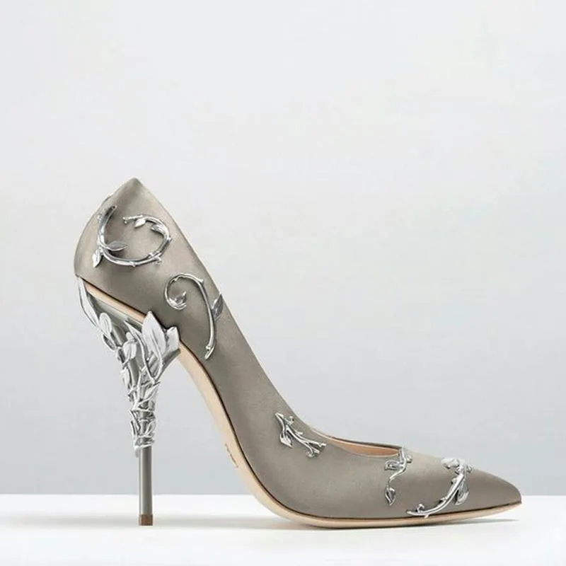 Women Flower Heel Wedding Shoes Elegant Silk High Heels Pumps-Woolova