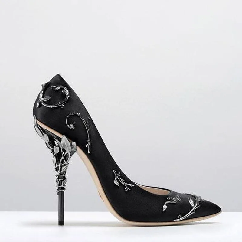 Women Flower Heel Wedding Shoes Elegant Silk High Heels Pumps-Woolova