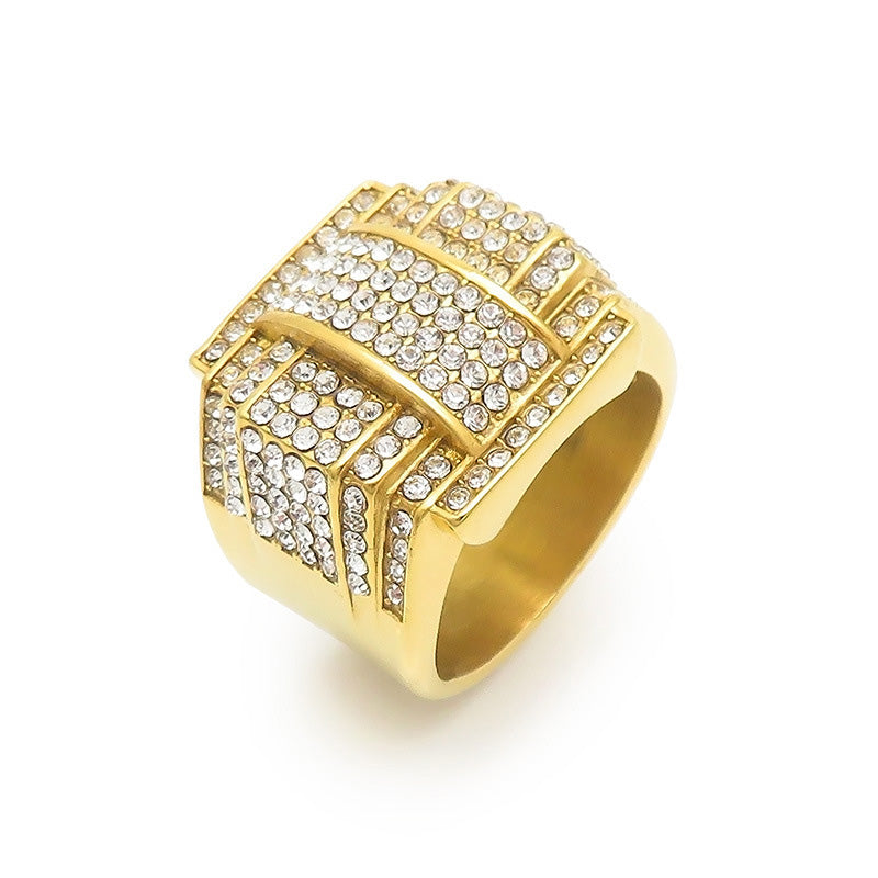 Men's Gold-Plated Zircon Cross Five-Pointed Star Ring-Woolova