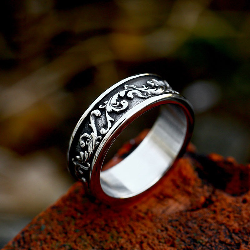 Men's Stainless Steel Carved Ring-Woolova