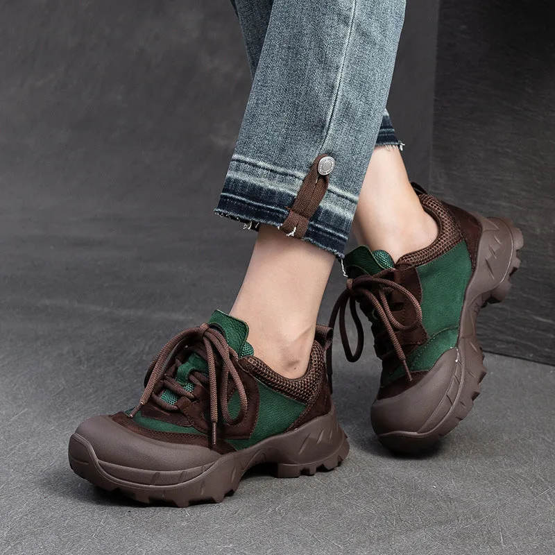 Women Retro Leather Breathable Mesh Casual Shoes-Woolova